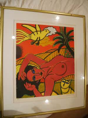 Corneille - Rode vrouw met vogel en kat verkocht voor € 400!