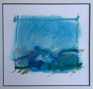 Annemiki Bok - tweeluik van blauw abstracte werkjes | fraai ingelijst kopen? Bied vanaf 49!