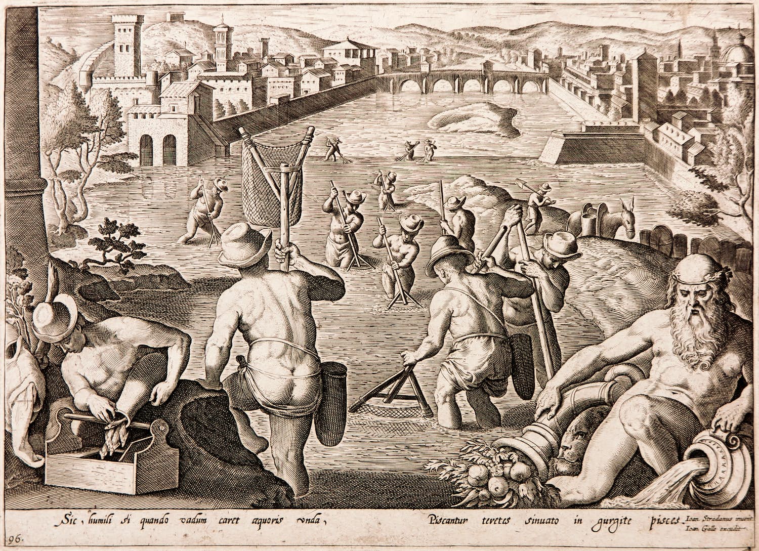 Jan Collaert (II) - Gravure, Visvangst verkocht voor € 60!