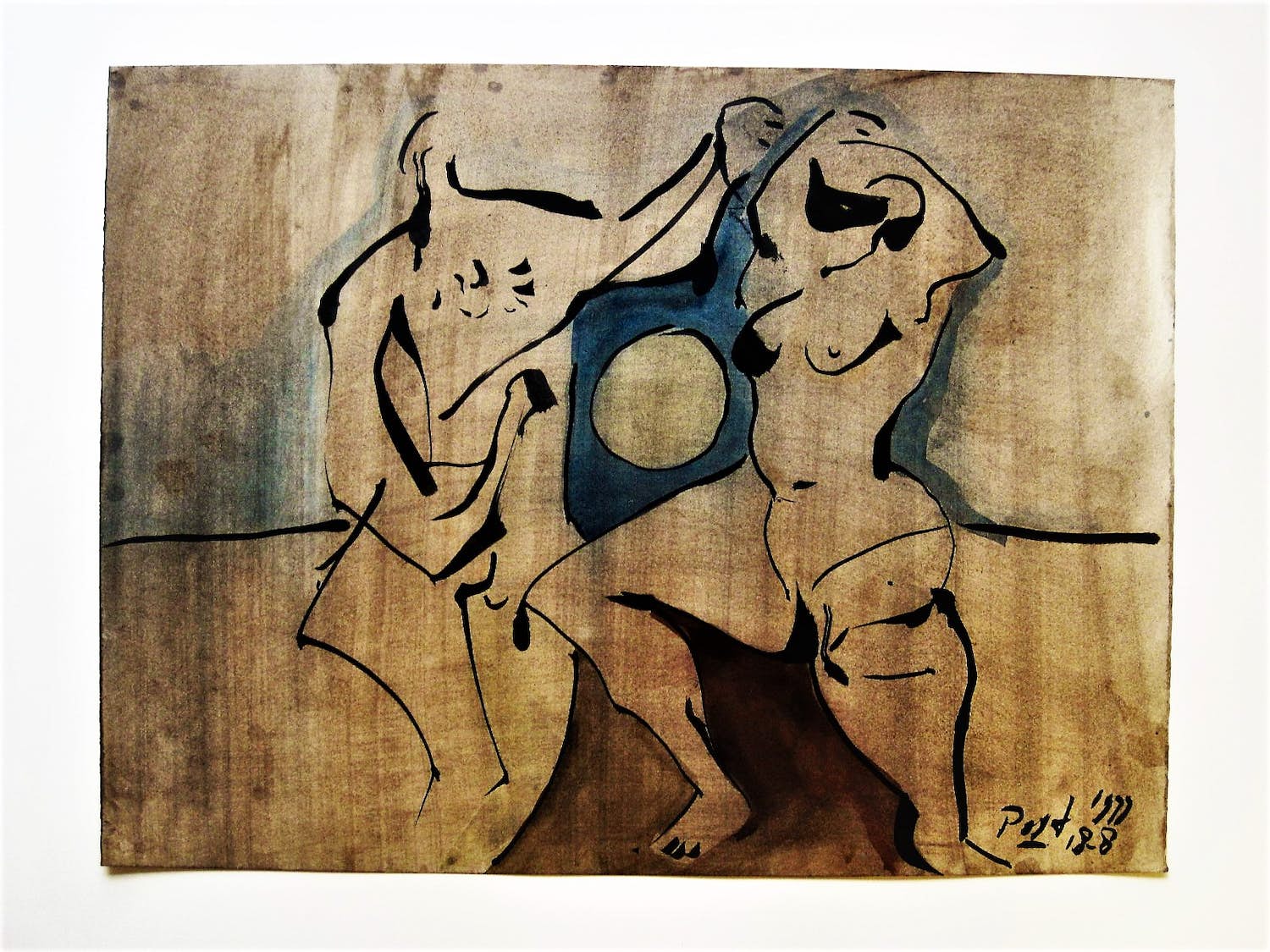 Niet of onleesbaar gesigneerd - Grote en boeiende gemengde techniek "Nude Moondance" gesigneerd kopen? Bied vanaf 1!