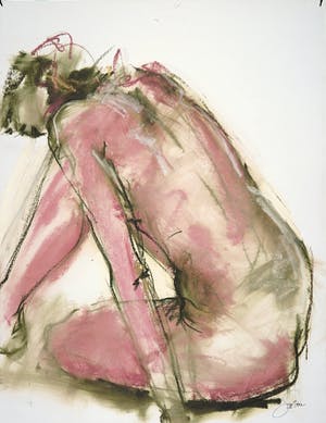 Franscz Witte - Acryl en krijt op papier, Zittend figuur kopen? Bied vanaf 1!