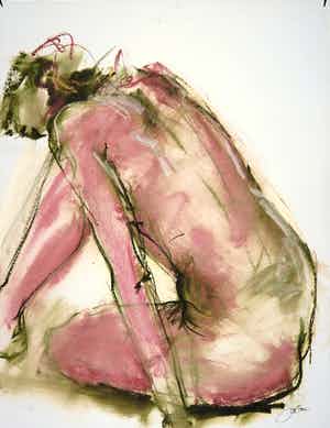 Franscz Witte - Acryl en krijt op papier, Zittend figuur verkocht voor € 1!