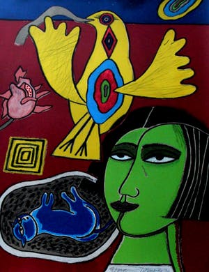 Corneille - ingelijste litho: Femme et Oiseau II - 1996 (keurige lijst!) kopen? Bied vanaf 375!
