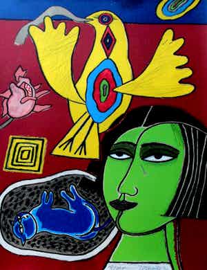 Corneille - ingelijste litho: Femme et Oiseau II - 1996 (keurige lijst!) verkocht voor € 375!
