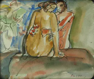 Rob Aussen - Ingelijst, Aquarel , Man en Vrouw – Lijst, 36 x 42 cm. kaufen? Bieten Sie von 80!