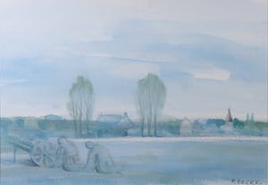Marcel Cockx - Aquarel op papier, Mannen met kanon - Ingelijst kopen? Bied vanaf 1!