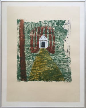 Buy Dorian Hiethaar - Wit prieel in het bos | kleurlitho (ingelijst)? Bid from 30!