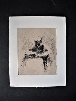 Chris van Geel (II) - Zeldzame Ets "Huiswerk maken" van Amsterdamse Dichter / Beeldend Kunstenaar kopen? Bied vanaf 10!