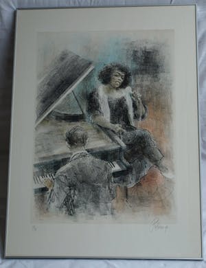Piet Klaasse - Ingelijste litho , Sarah Vaughan – gesigneerd - 1992 kopen? Bied vanaf 75!