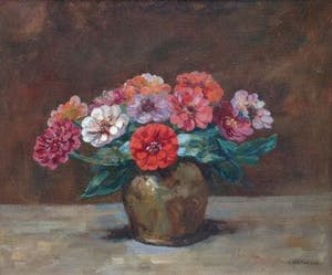 Emanuel van der Ven - 7498, bloemstilleven met Zinnia kopen? Bied vanaf 300!