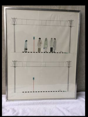 Ben Pollé - Tramhalte - Tekening (58 x 46 cm) 1975 kopen? Bied vanaf 1!