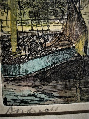 Marius Johannes Janssen - Handgekleurde Ets "Oude haven van Dordrecht" gesigneerd kopen? Bied vanaf 10!