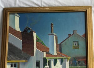 Niet of onleesbaar gesigneerd - Straatje in Katwijk aan Zee – olieverf op karton – ingelijst & gesigneerd kopen? Bied vanaf 1!