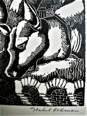 Hubert Bekman - Prachtige handdruk (20 ex) Houtsnede - 1934 - Kinderen in Landschap - potloodges kopen? Bied vanaf 40!