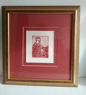 Marcel Schellekens - rode ets, 'vrouw met kalkoen', kan zo aan de muur kopen? Bied vanaf 85!