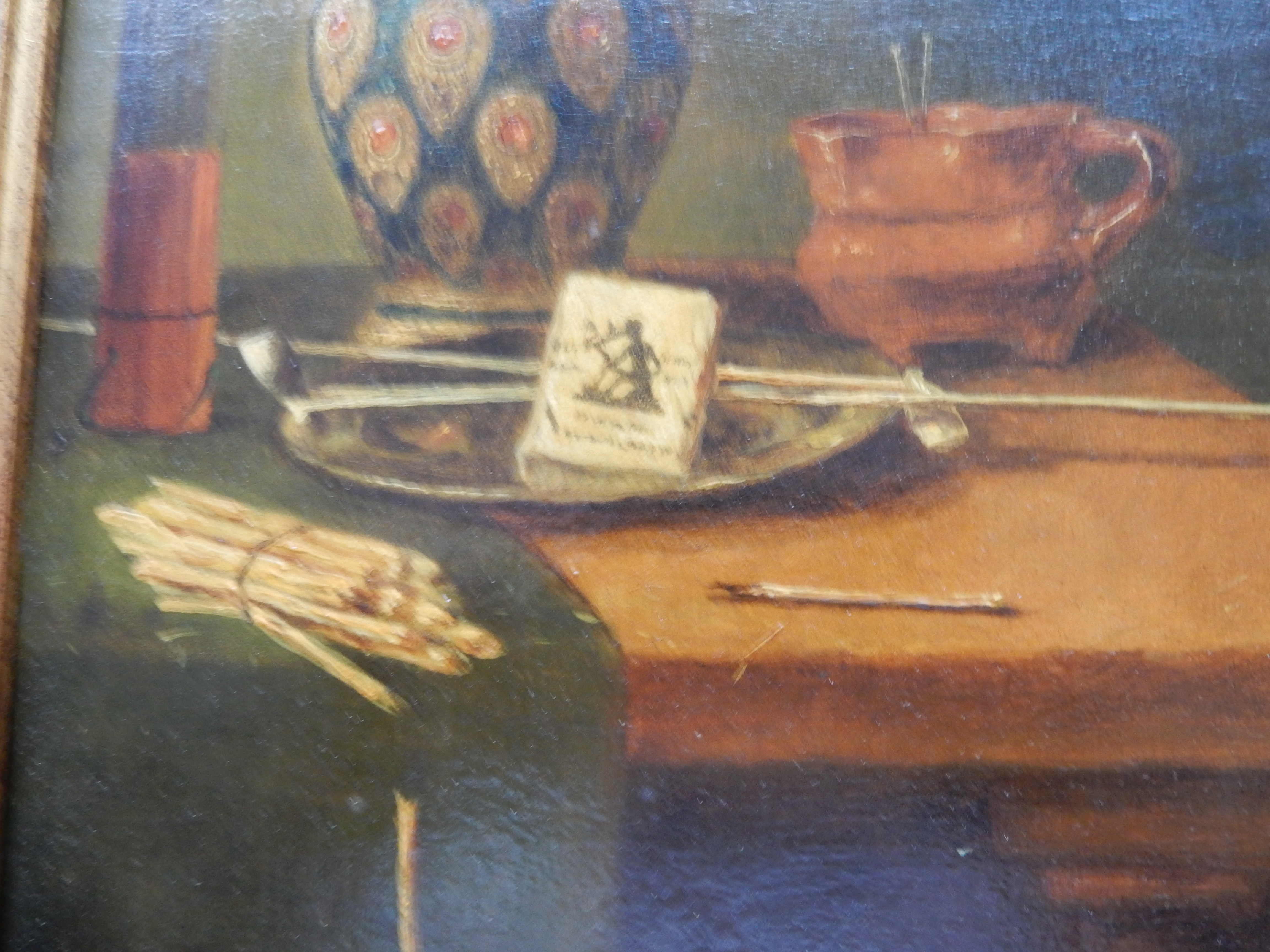 Niet of onleesbaar gesigneerd - stilleven met karaf en schenkkan en attributen op tafeltje kopen? Bied vanaf 1!