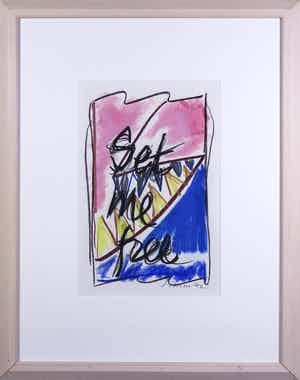 Simon Vinkenoog - Krijttekening, Universele wens - Ingelijst verkocht voor € 1!