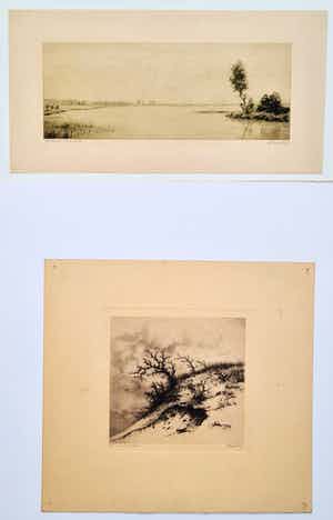 Dirk Harting - Twee handgesigneerde landschapsetsjes verkocht voor € 60!
