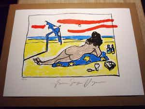 Espen Hagen - Zeefdruk, "Beach ". verkocht voor € 40!