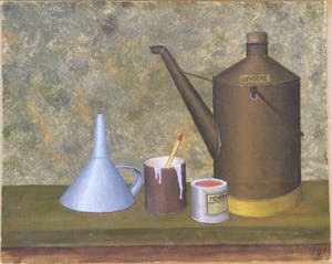 Niet of onleesbaar gesigneerd - Lot van 2 schilderijen | Stillevens met oliekannen kopen? Bied vanaf 1!