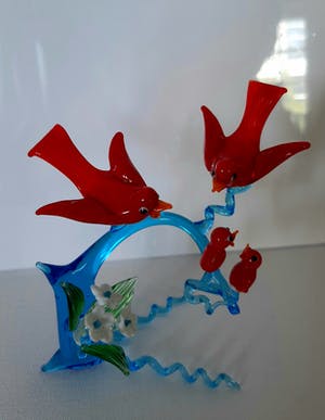 Niet of onleesbaar gesigneerd - Glas -Vogels familie kopen? Bied vanaf 1!