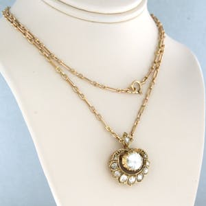 14k rosé gouden collier met hanger bezet met roos geslepen diamant tot. 1,50ct kopen? Bied vanaf 1800!