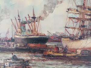 Wim Bos - Stoomboten en driemaster in de haven kopen? Bied vanaf 250!