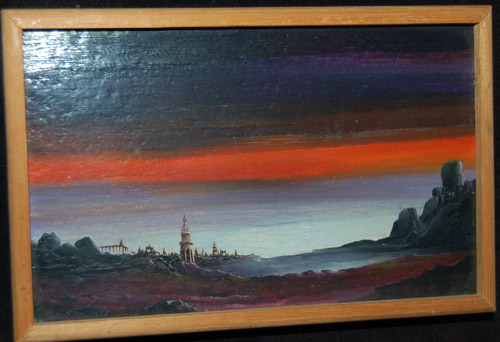 Karel Sirag - Miniatuur- De verre stad- olieverf kopen? Bied vanaf 750!