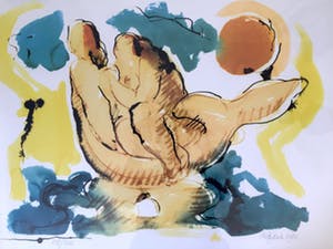 Nic Jonk - De Omhelzing - Zeefdruk, Ingelijst kopen? Bied vanaf 95!