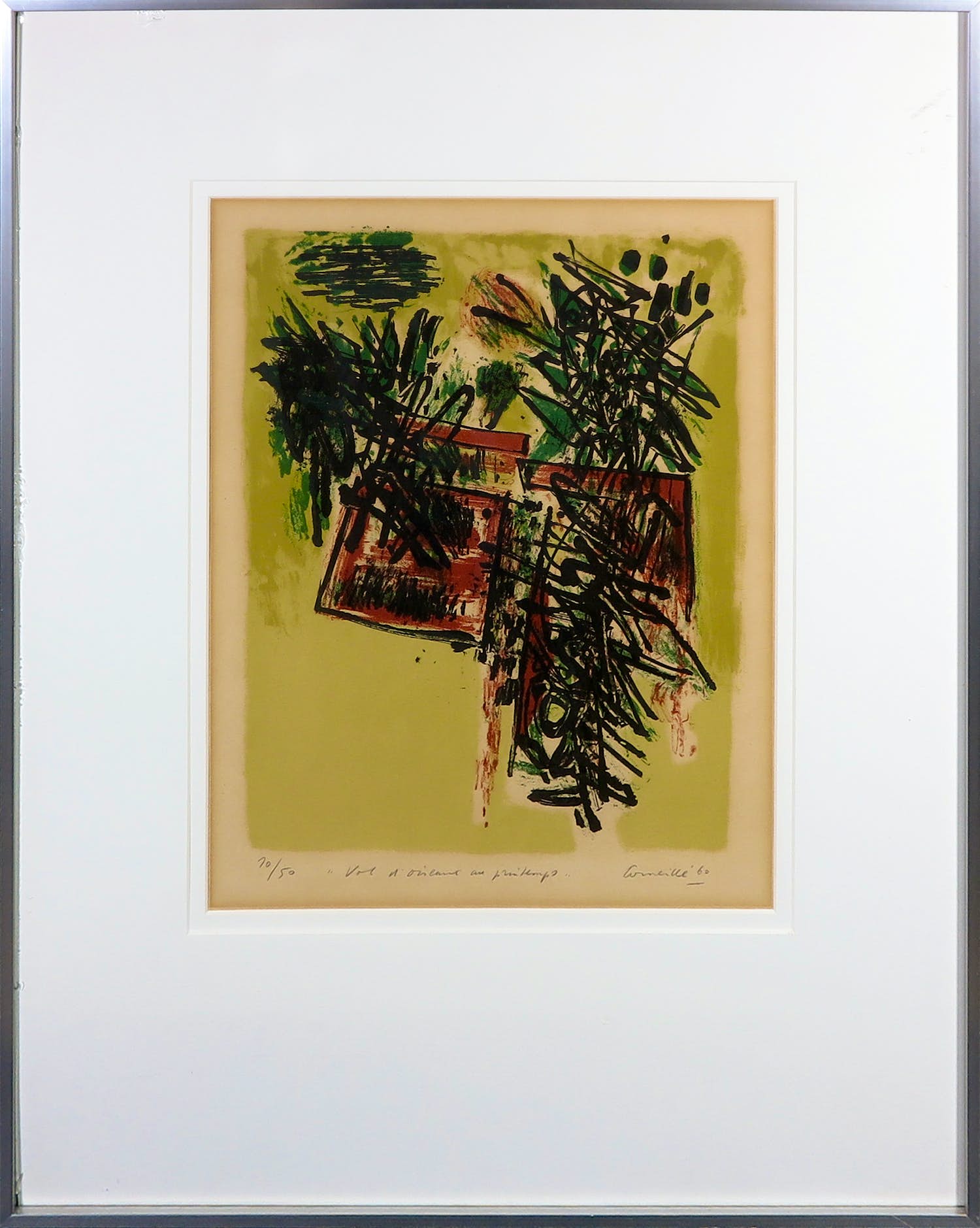Corneille - Litho, Vol d'oiseaux au printemps - Ingelijst verkocht voor € 250!
