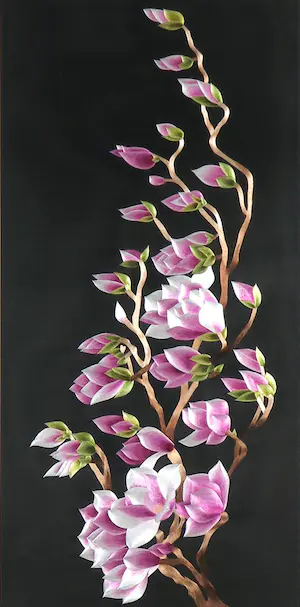 Niet of onleesbaar gesigneerd - Zijden borduurwerk, Magnolia's - Ingelijst kopen? Bied vanaf 1!