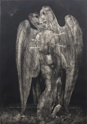 Ernst Fuchs - Ets, Engel - Ingelijst kopen? Bied vanaf 100!