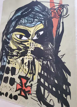 Jonathan Meese - Gouache über Holzschnitt, handsigniert und datiert kopen? Bied vanaf 620!