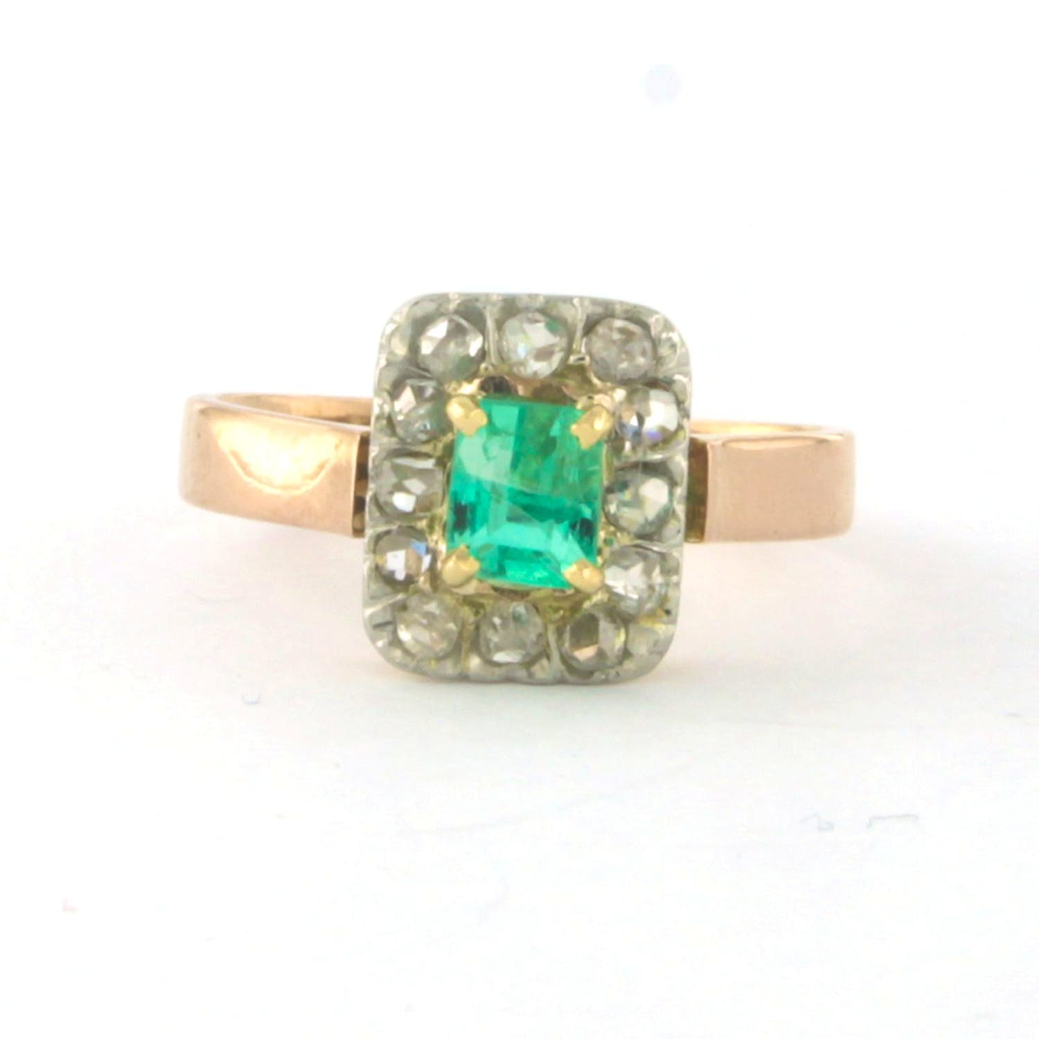 18k bicolour gouden ring met smaragd en diamant 0.20ct - rm 17.25 kopen? Bied vanaf 280!