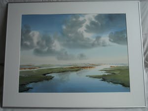 Jan Groenhart - Ingelijste aquarel , Landschap in Wormer en Jisperveld – GROOT kopen? Bied vanaf 10!