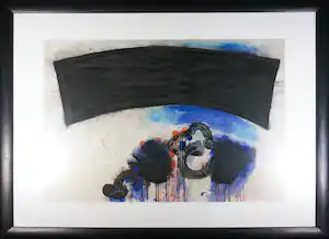Lei Molin - Inkttekening, Abstracte compositie in rood blauw en zwart - Ingelijst (Zeer groot) verkauft für € 360!