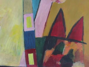 Fenneke van der Elst - GROOT Acrylverf / papier Schilderij "Tulpen" gesigneerd en fraai gelijst kopen? Bied vanaf 10!