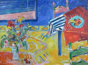 Christaphora Robeers - Olieverf op doek, Interieur met bloemen - Ingelijst kopen? Bied vanaf 200!