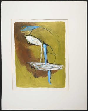 Ko Verlare - Acryl op papier, Compositie met blauw en wit tegen gele achtergrond kopen? Bied vanaf 1!