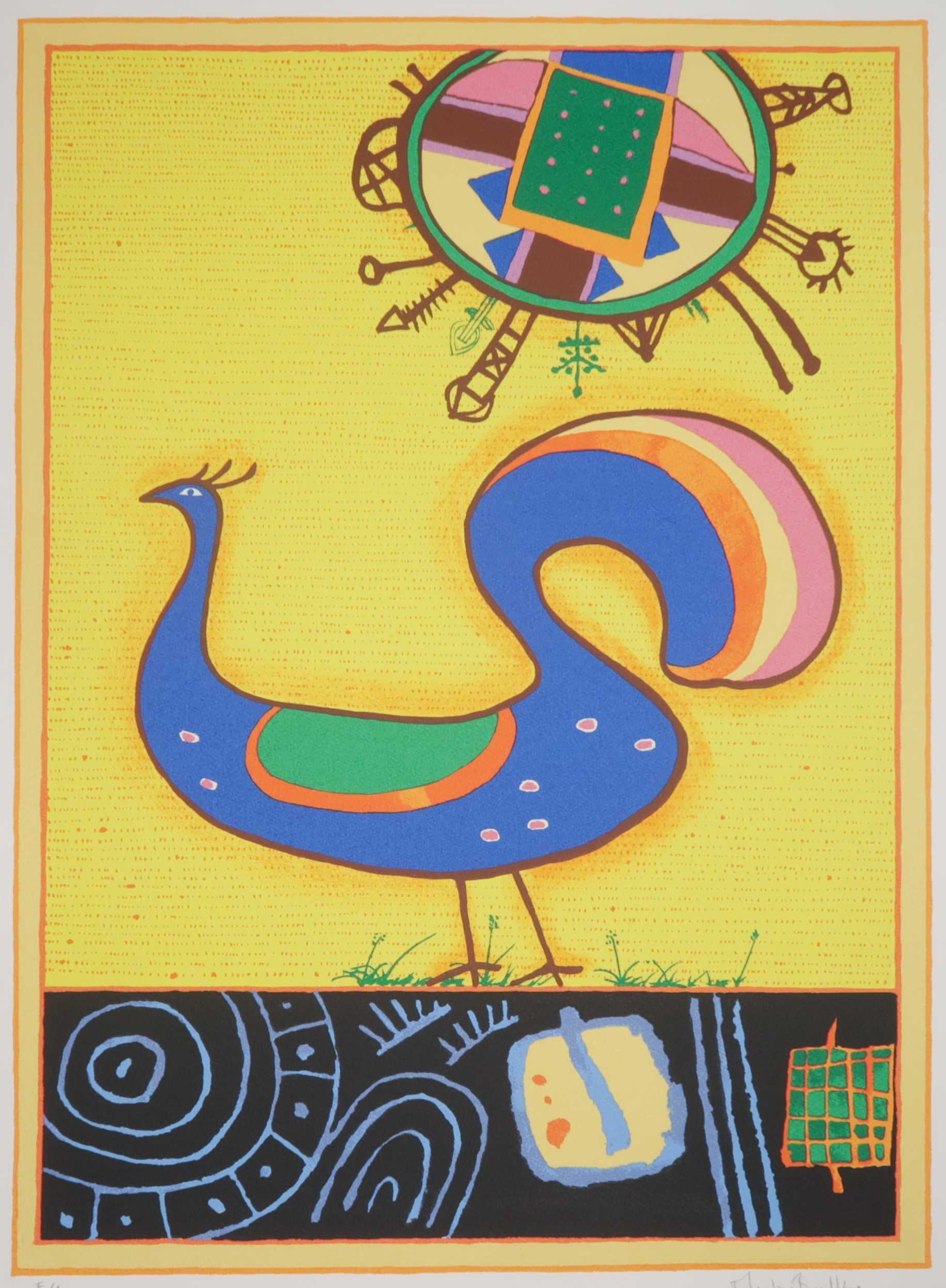 Martin Bradley - Zeefdruk, Morning Cockerel verkocht voor € 40!