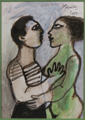 Corneille - Aquarel, Chinese inkt en gouache, Adam et Eve - Ingelijst + certificaat kopen? Bied vanaf 1400!