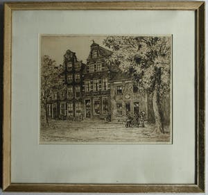 Ids Wiersma - Ingelijste ets , de ‘Professorenhuizen’ , Voorstraat , Franeker – 1934 kopen? Bied vanaf 1!