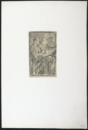 Kees van Dongen - Schets in houtskool, Café-scène kopen? Bied vanaf 1!