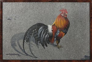 Wim Mast de Gooijer - Olieverf op board, Haan en kip - Ingelijst kopen? Bied vanaf 1!