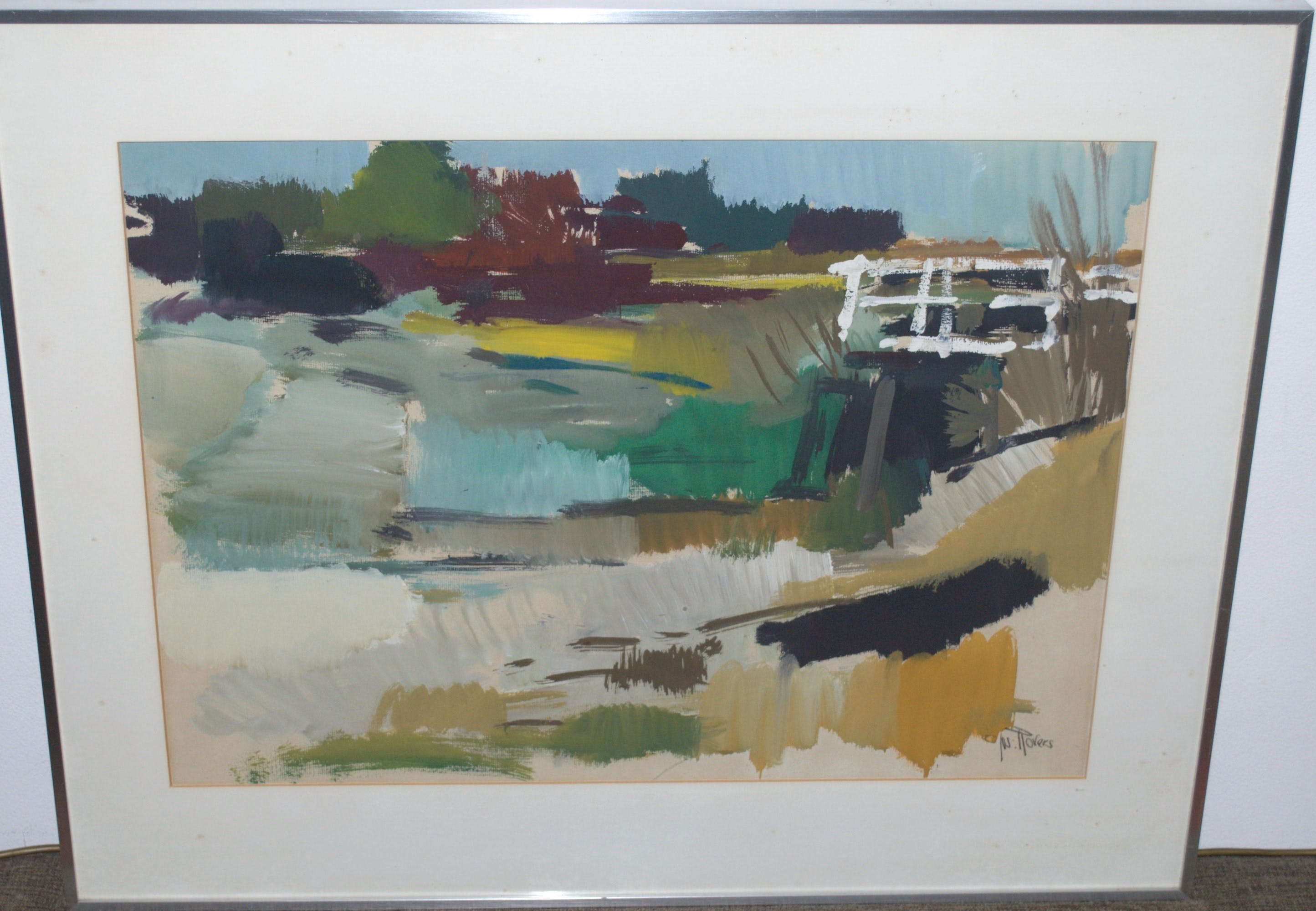 Jos Rovers - landschap met brug, zeer grote gouache  kopen? Bied vanaf 160!