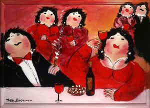 Theo Broeren - Acryl op doek, Aan de borrel - Ingelijst (Groot) verkocht voor € 180!