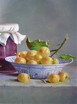 Hans Habraken - Stilleven met kersen en pruimen kopen? Bied vanaf 750!