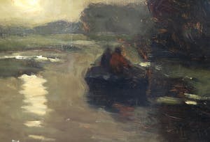 Niet of onleesbaar gesigneerd - (Tholen of Weissenbruch?) Olieverf op doek, Rivierlandschap met bootje (Groot!) kopen? Bied vanaf 1!