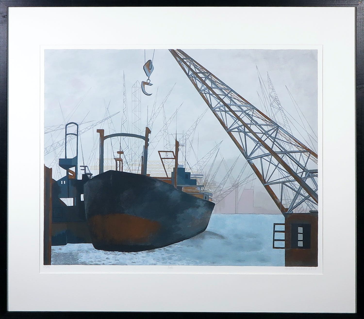 Anneke Dekkers - Zeefdruk, Dok - Ingelijst verkocht voor € 35!