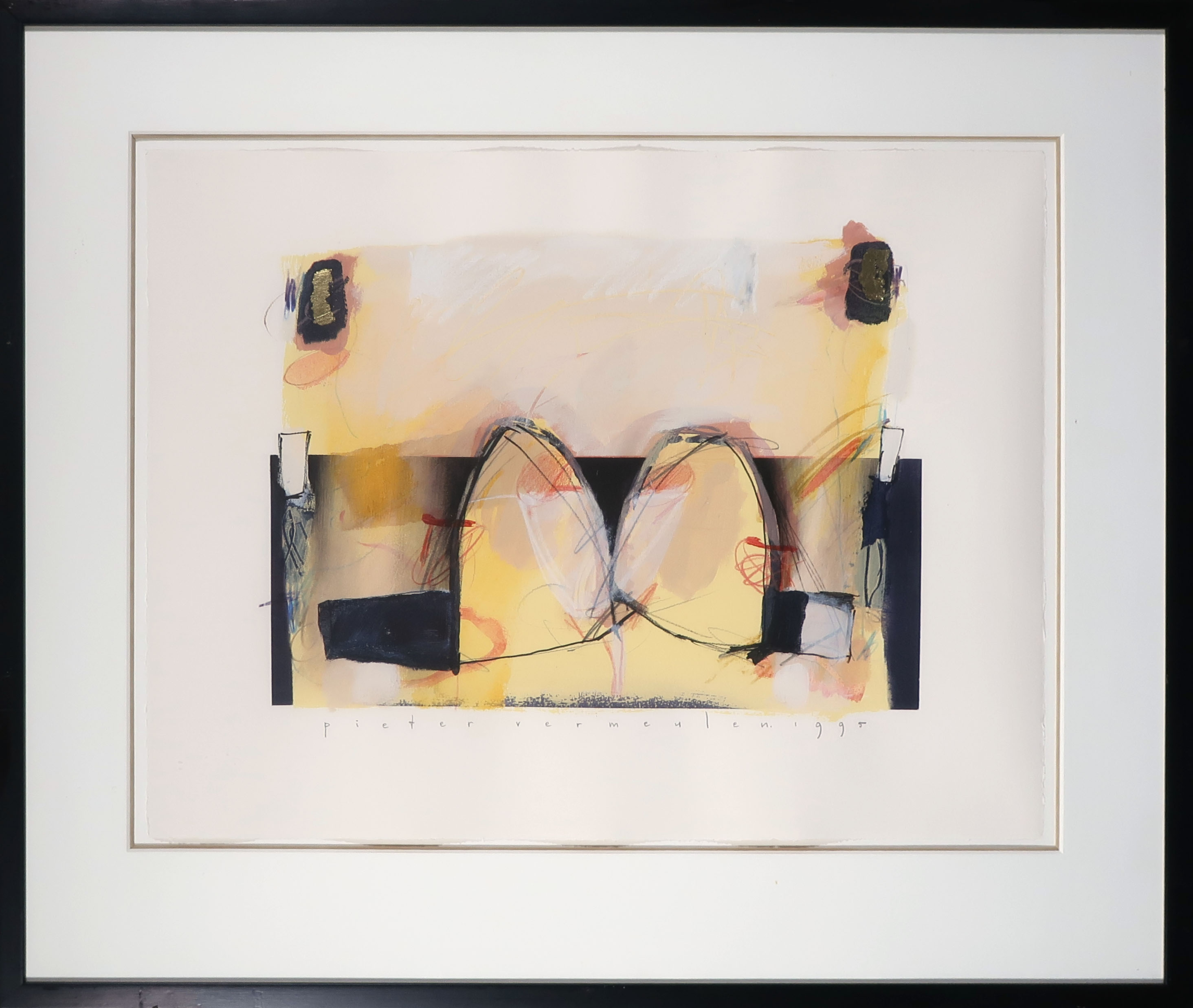 Pieter Vermeulen - Gemengde techniek op papier, Zonder titel - Ingelijst verkocht voor € 1!